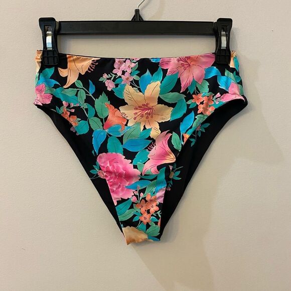 Billabong Tropic Time Revesible Floral High Waisted Bikini Bottom Women Size M - Picture 1 of 7